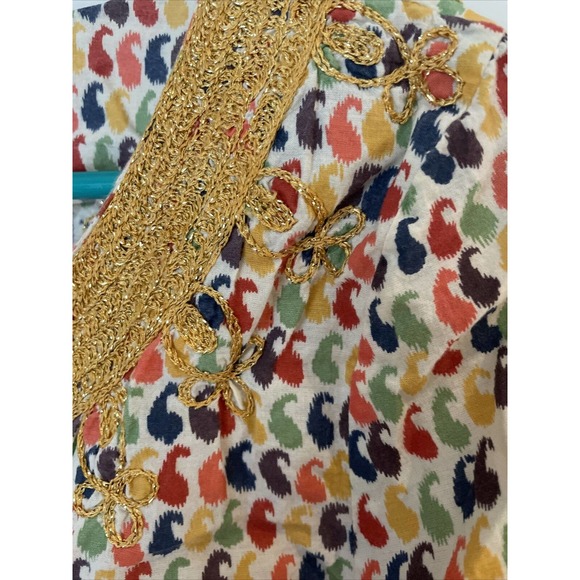 Calypso St Barth Womens Embroidered Trim V Neck Printed Tunic Top Boho XS cotton - Picture 7 of 12